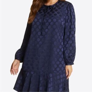 Draper James Tie Neck Flounce Shift Dress NWOT Sz 1X navy blue
